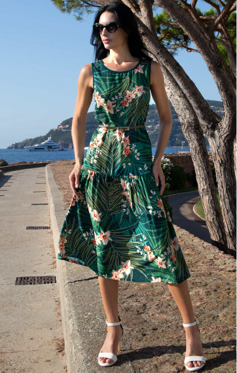 Миди лятна рокля Tropical Green Garden