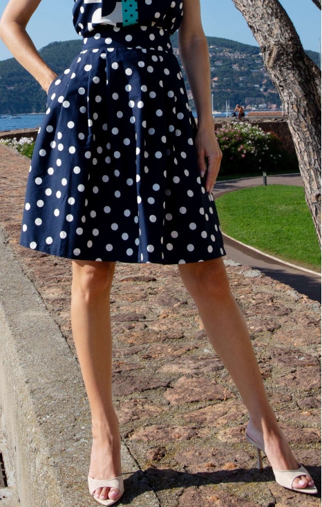 Разкроена памучна пола Navy Polka Dots