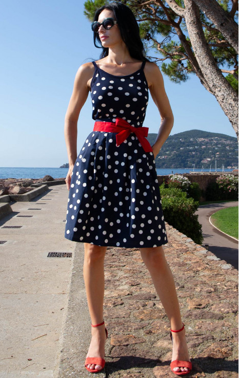 Разкроена памучна пола Navy Polka Dots