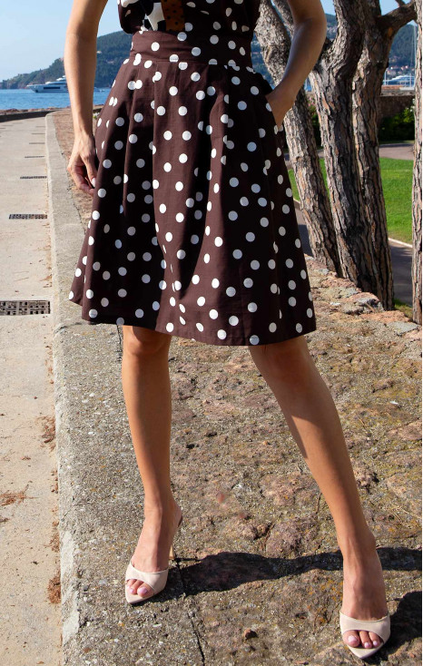 Разкроена памучна пола Chocolate Polka Dots