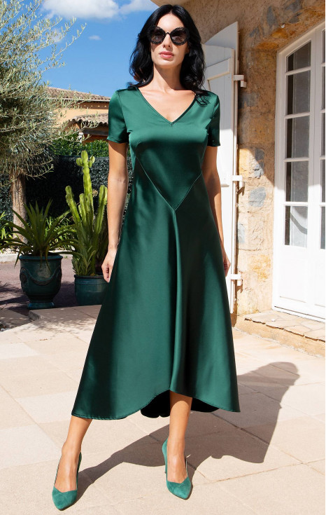 Сатенена рокля с асиметричен подгъв в цвят Emerald Green