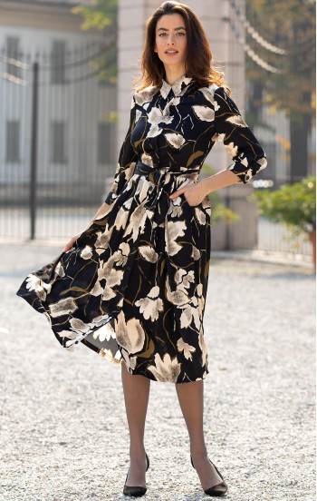 Рокля-риза от сатенирана вискоза Black Floral Elegance