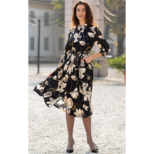 Рокля-риза от сатенирана вискоза Black Floral Elegance