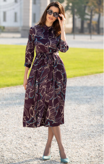 Рокля-риза от сатенирана вискоза Plum Floral Elegance