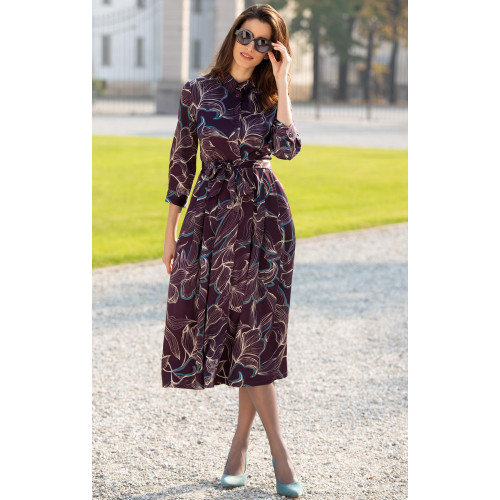 Рокля-риза от сатенирана вискоза Plum Floral Elegance