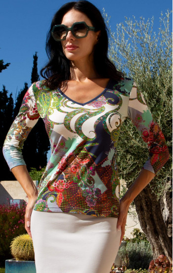 Вталена блуза от трико с принт Patchwork Paisley