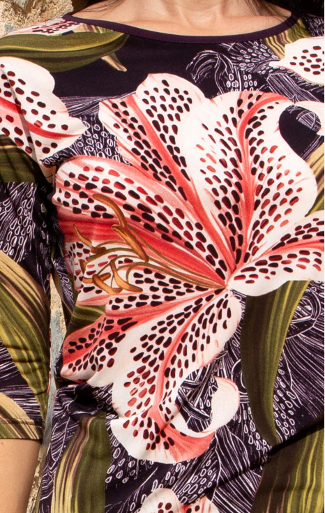 Блуза от меко трико с десен Exotic Lily Burgundy